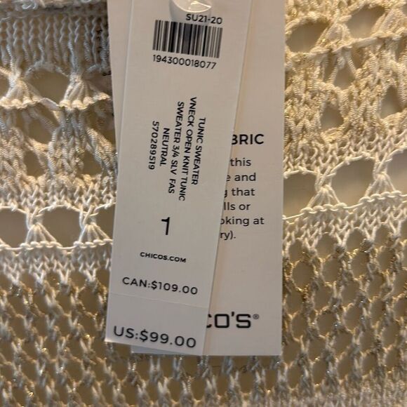 NWT Chicos open weave sweater v neck metallic thread Sz 1/M - Picture 8 of 11